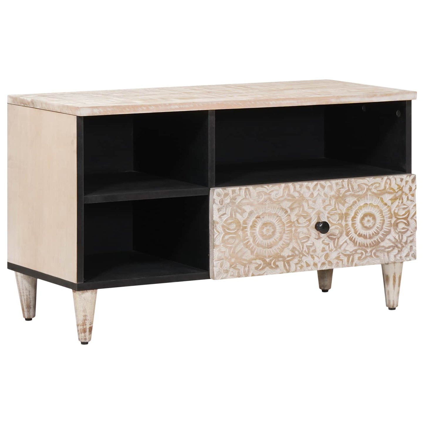 TV Cabinet with Drawer White 80 x 33.5 x 46 cm Solid Mango Wood