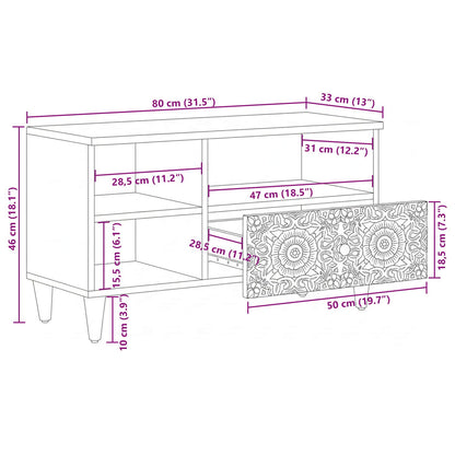 TV Cabinet with Drawer White 80 x 33.5 x 46 cm Solid Mango Wood