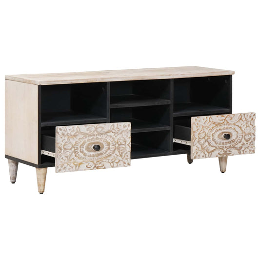 TV Cabinet with Shelf White 100 x 33.5 x 46 cm Solid Mango Wood