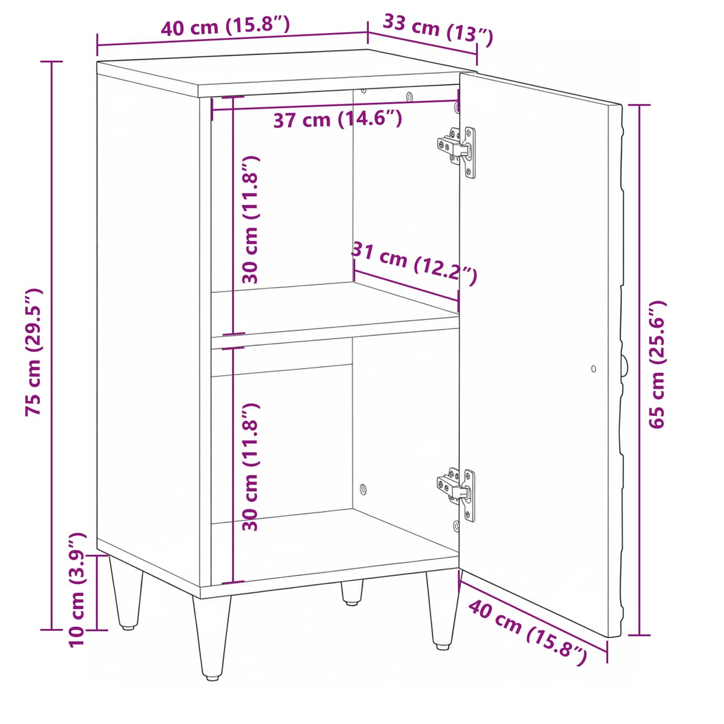 Sideboard with Storage White 40 x 33.5 x 75 cm Solid Mango Wood