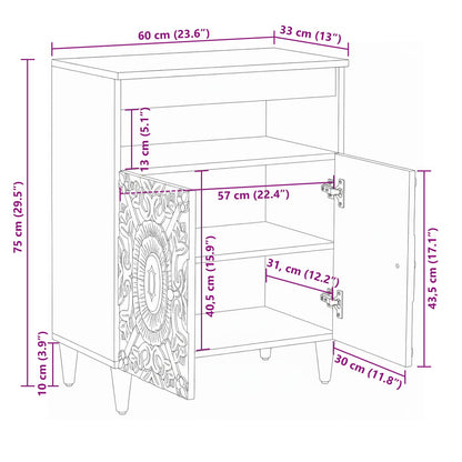Sideboard with Storage White 60 x 33.5 x 75 cm Solid Mango Wood