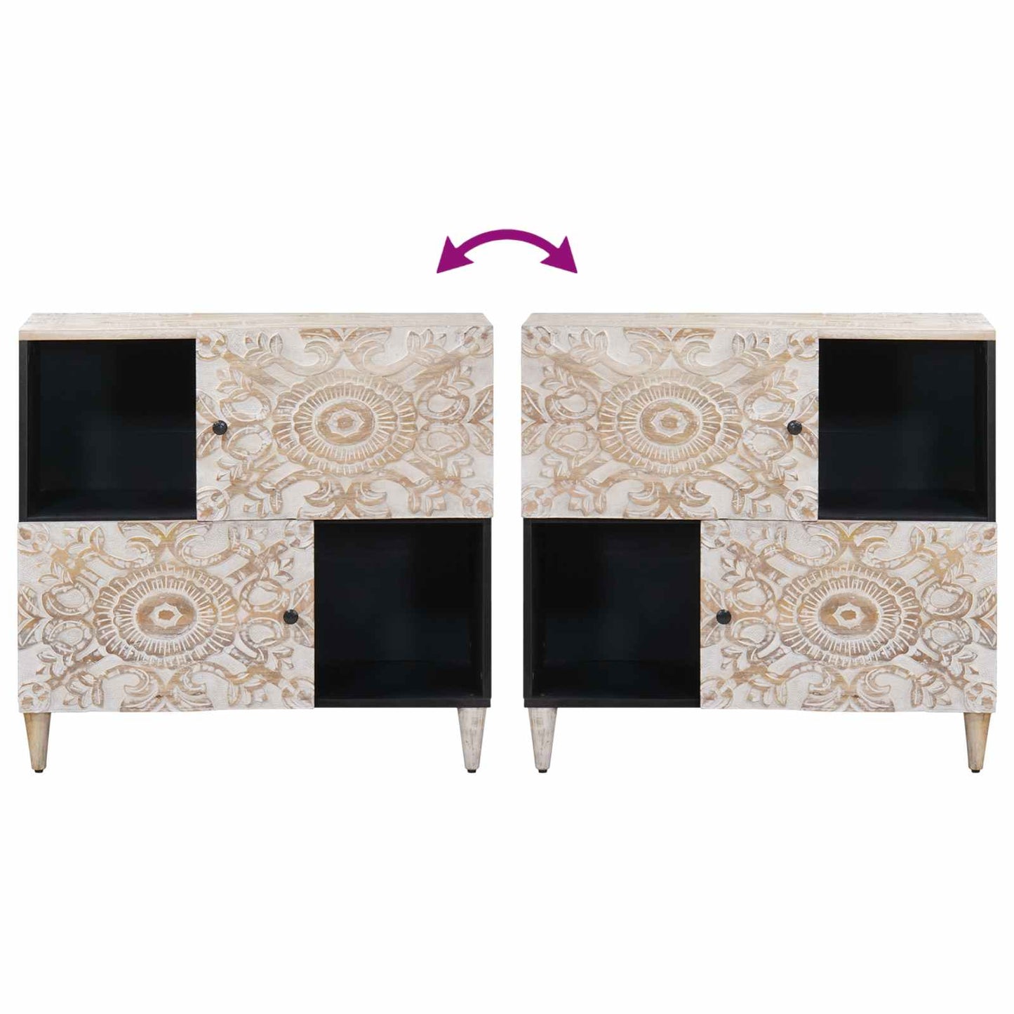 Sideboard with Storage White 80 x 33.5 x 75 cm Solid Mango Wood