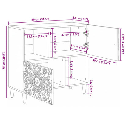 Sideboard with Storage White 80 x 33.5 x 75 cm Solid Mango Wood