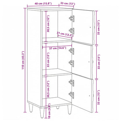 High Board with Shelf White 40 x 33.5 x 110 cm Solid Mango Wood