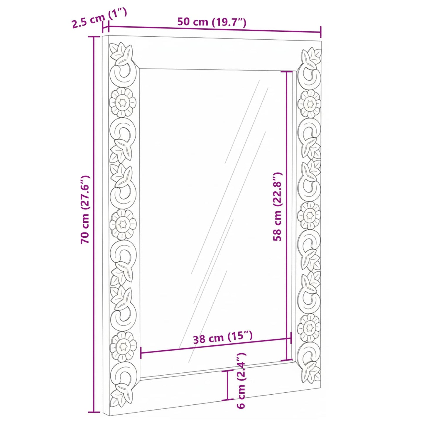 Wall Mirror Rectangular White 70 x 50 cm Solid Mango Wood
