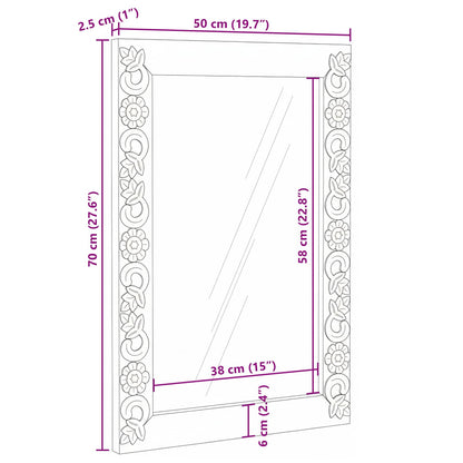 Wall Mirror Rectangular White 70 x 50 cm Solid Mango Wood