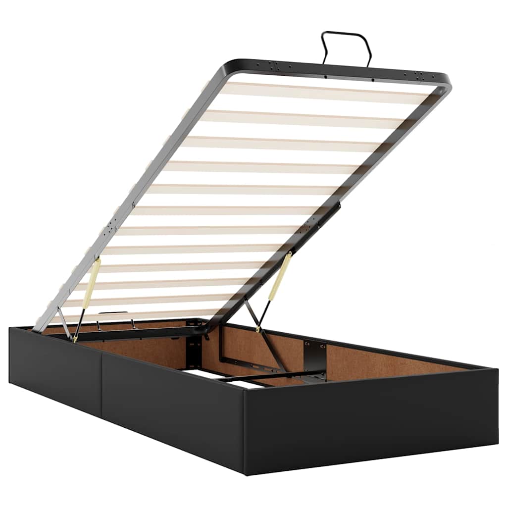 Ottoman Bed Frame without Mattress Black Single Faux Leather