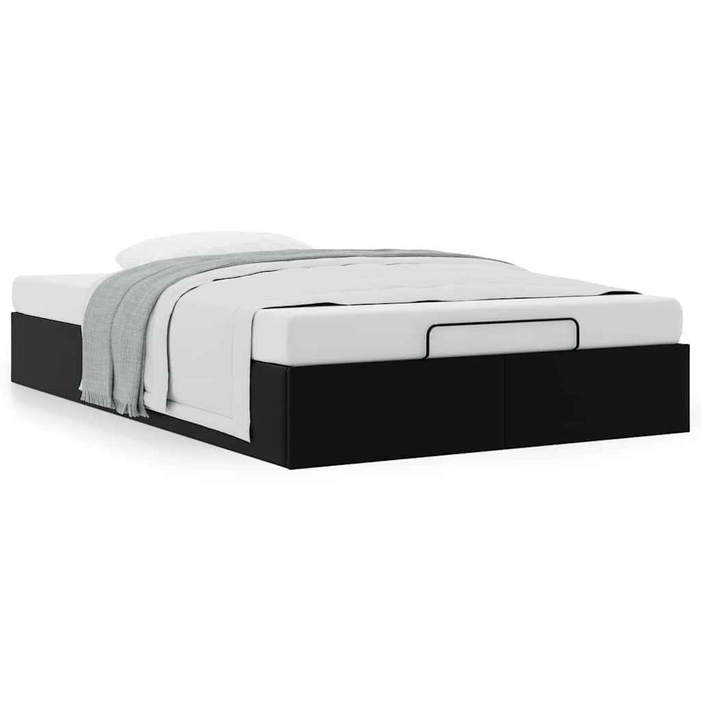 Ottoman Bed Frame without Mattress Black Double Faux Leather