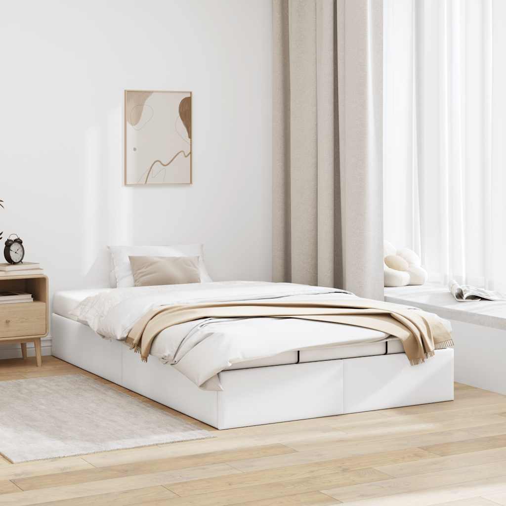Ottoman Bed Frame without Mattress White Double Faux Leather