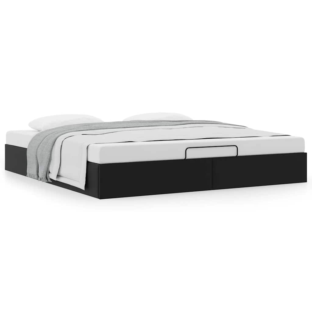 Ottoman Bed Frame without Mattress Black Super King Faux Leather
