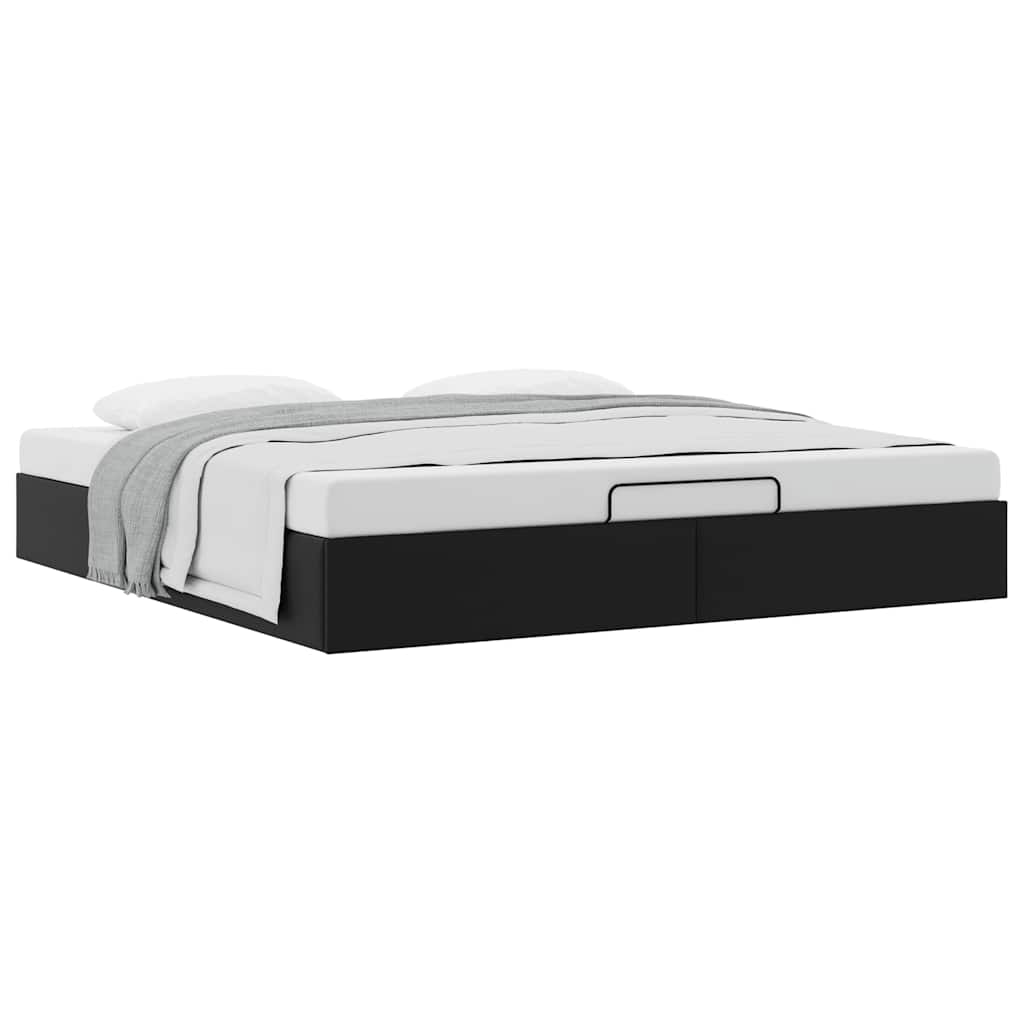 Ottoman Bed Frame without Mattress Black Super King Faux Leather