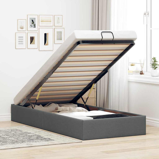 Ottoman Bed Frame without Mattress Dark Grey Single Fabric