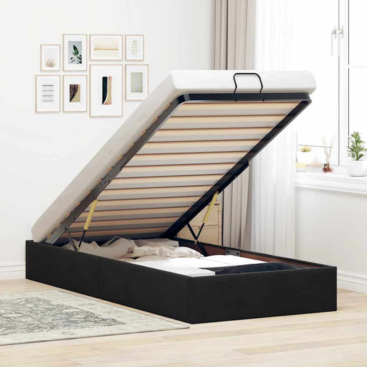Ottoman Bed Frame No Mattress Black Single Velvet