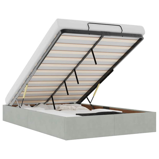 Ottoman Bed Frame No Mattress Light Grey Double Velvet