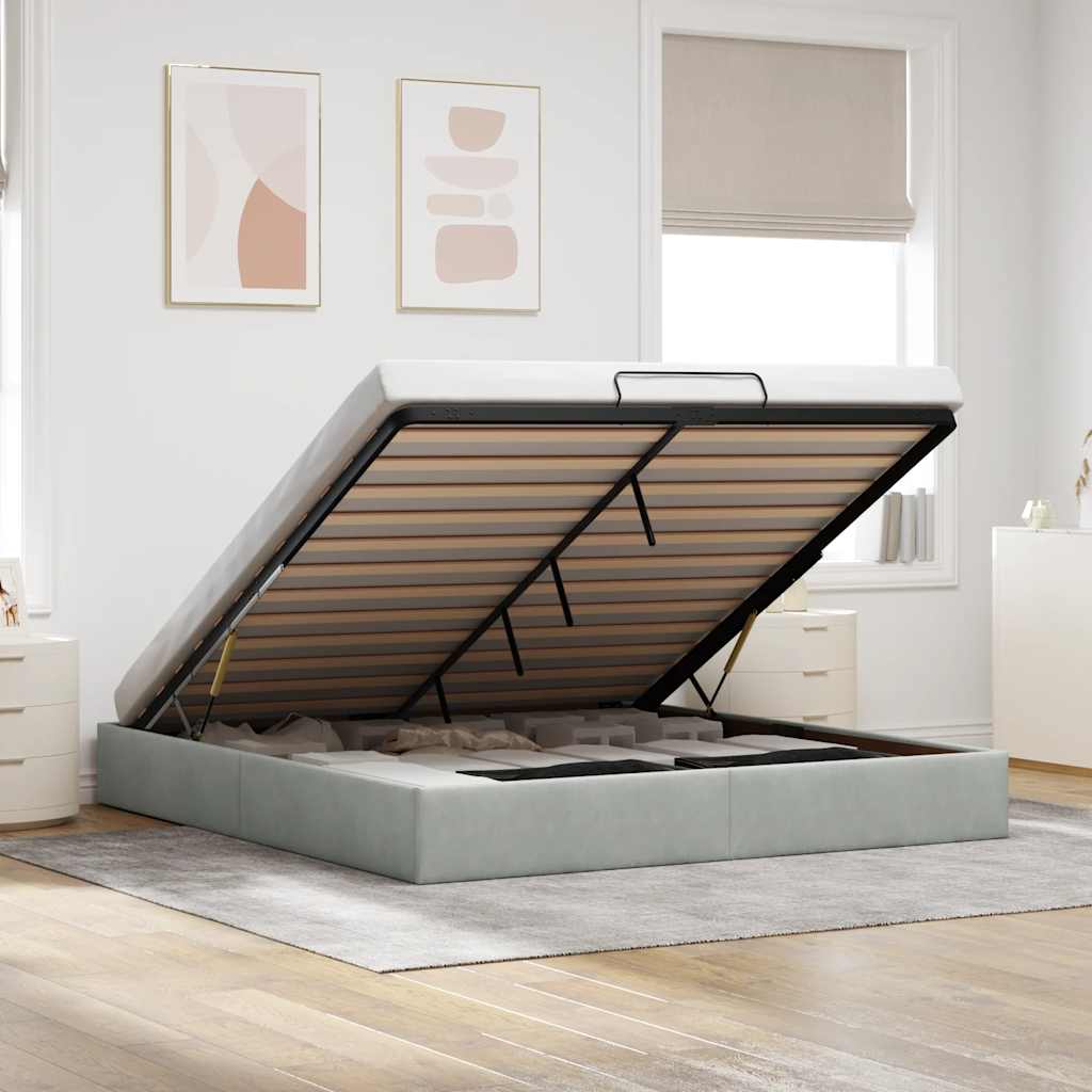 Ottoman Bed Frame No Mattress Light Grey Super King Velvet