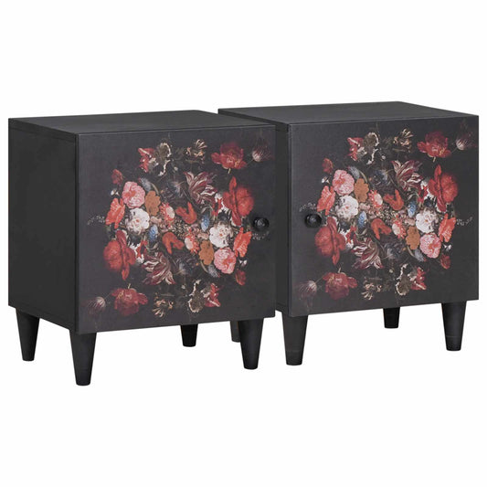 Bedside Cabinet with Door 2 pcs Black 40 x 33 x 46 cm