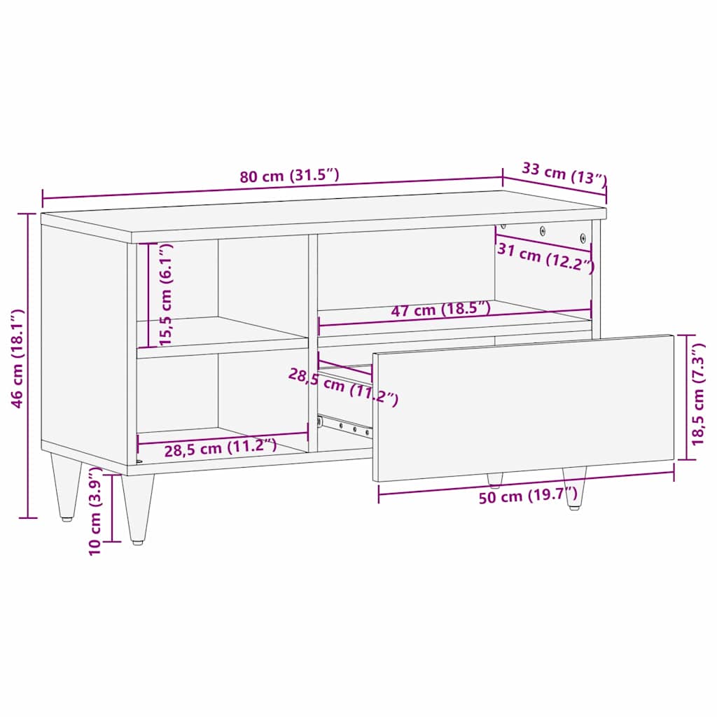 TV Cabinet Honey Brown 80 x 33 x 46 cm Solid Mango Wood
