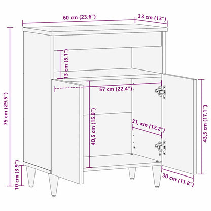 Sideboard with Shelf Brown 60 x 33 x 75 cm Solid Mango Wood