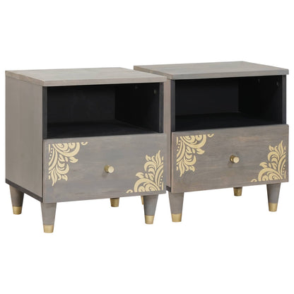 Bedside Cabinet 2 pcs Grey 40 x 33 x 46 cm Solid Mango Wood