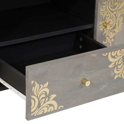 TV Cabinet with Drawer Grey 105 x 33 x 46 cm Solid Mango Wood