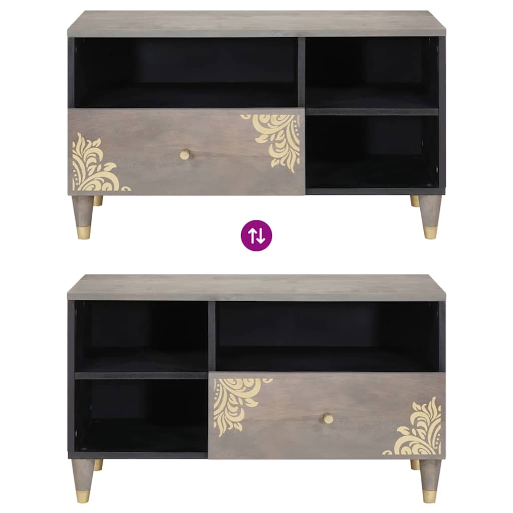 TV Cabinet with Drawer Grey 80 x 33 x 46 cm Solid Mango Wood