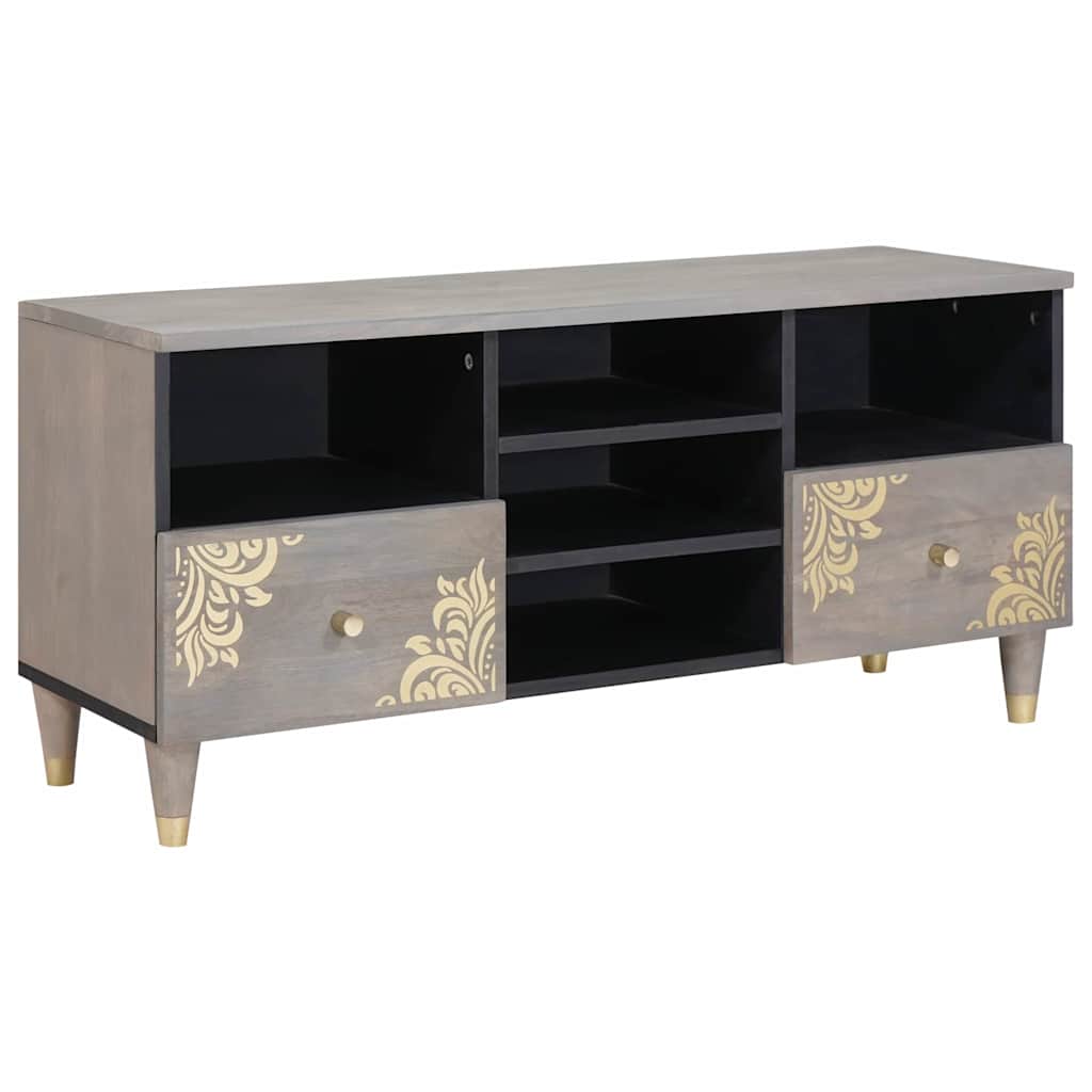 TV Cabinet with Drawer Grey 100 x 33 x 46 cm Solid Mango Wood