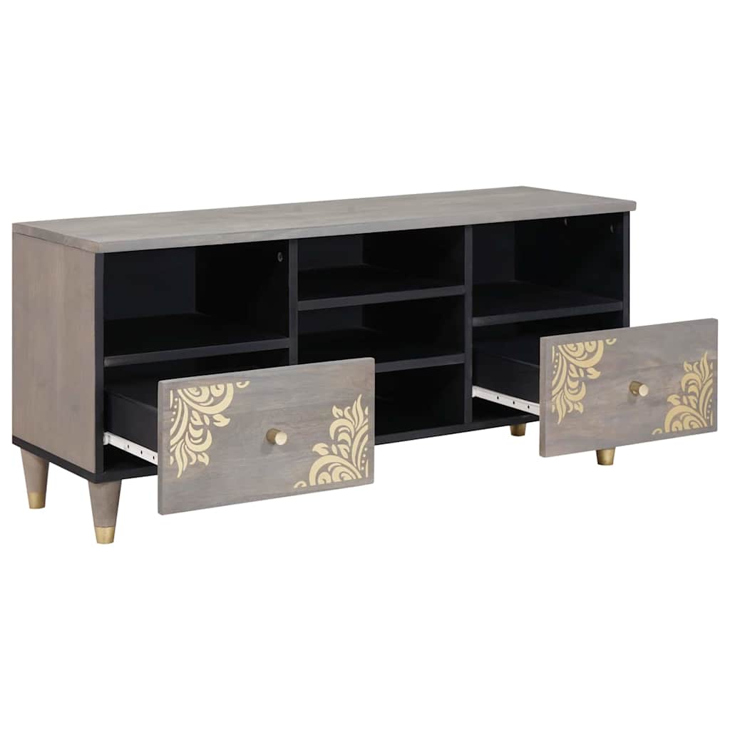 TV Cabinet with Drawer Grey 100 x 33 x 46 cm Solid Mango Wood