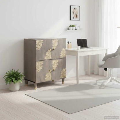 Sideboard Grey and Gold 60 x 33 x 75 cm Solid Mango Wood