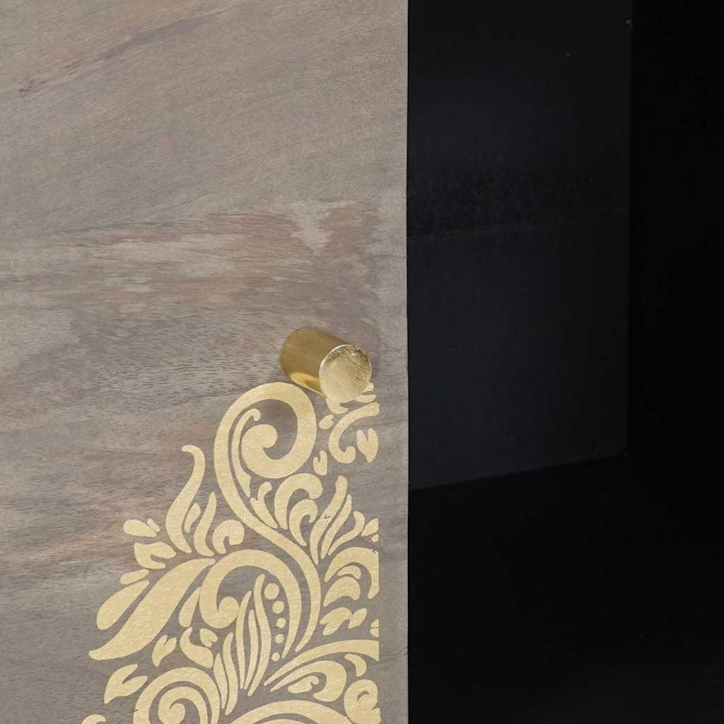 Sideboard Grey and Gold 80 x 33 x 75 cm Solid Mango Wood