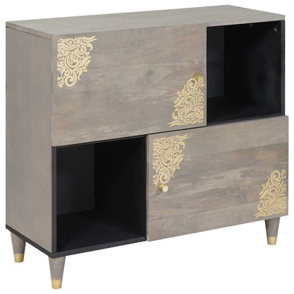 Sideboard Grey and Gold 80 x 33 x 75 cm Solid Mango Wood