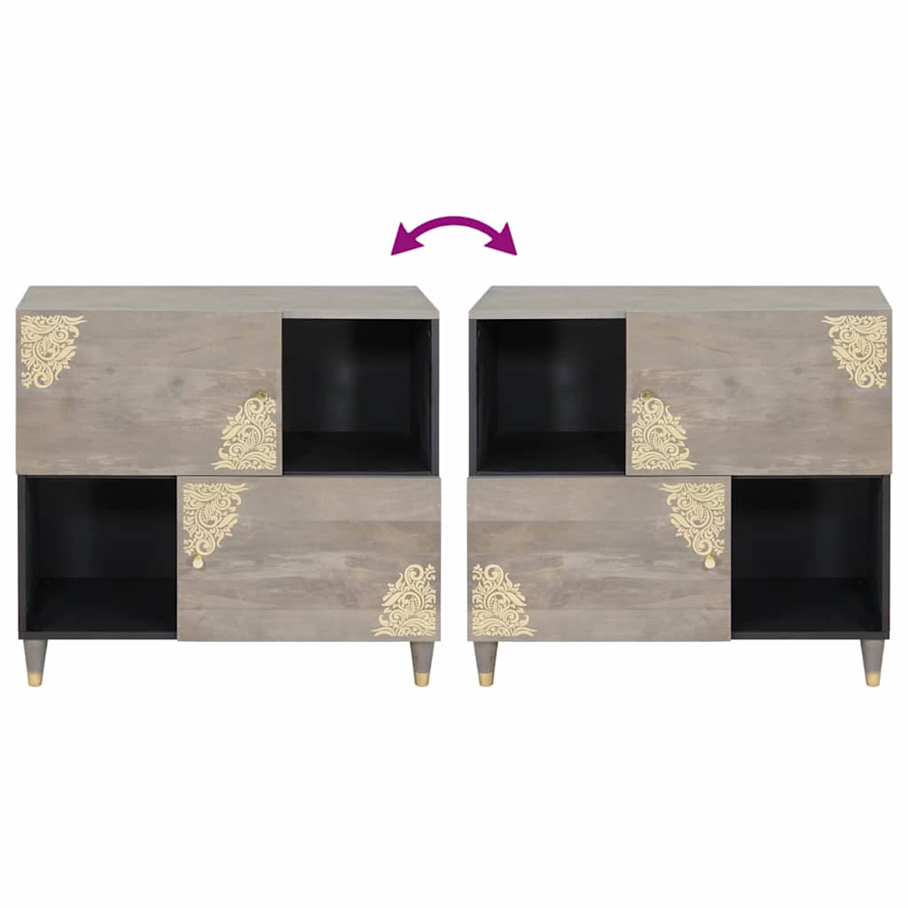 Sideboard Grey and Gold 80 x 33 x 75 cm Solid Mango Wood