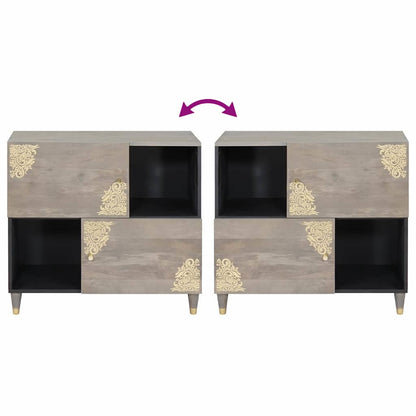 Sideboard Grey and Gold 80 x 33 x 75 cm Solid Mango Wood