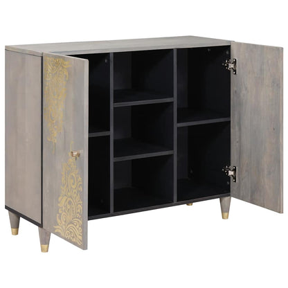 Sideboard Grey and Gold 90 x 33 x 75 cm Solid Mango Wood