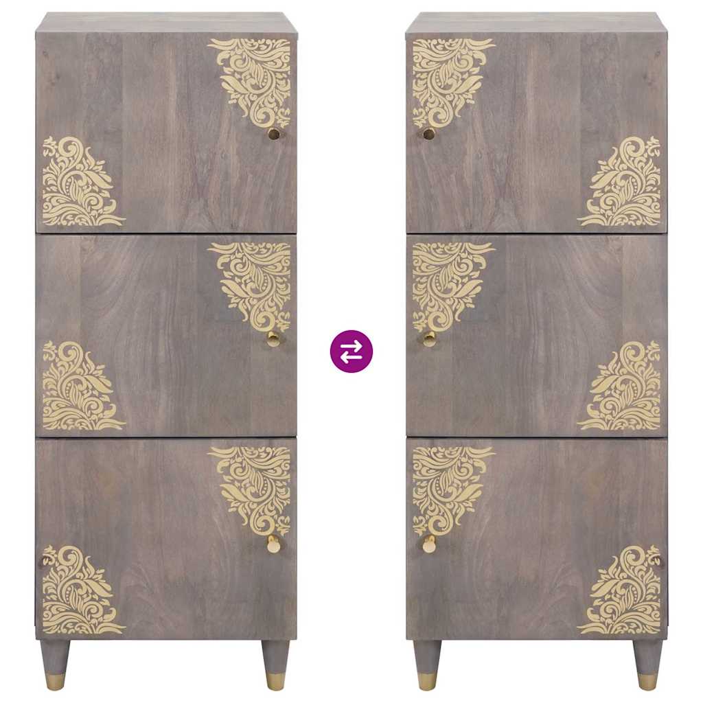 Highboard Grey and Gold 40 x 33 x 110 cm Solid Mango Wood