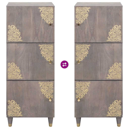 Highboard Grey and Gold 40 x 33 x 110 cm Solid Mango Wood