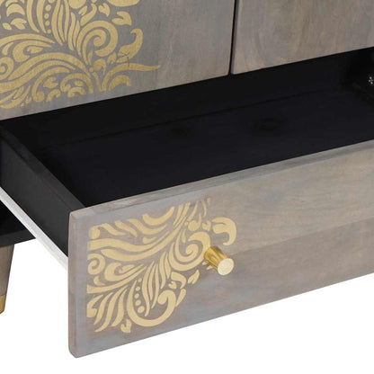 Highboard Grey and Gold 60 x 33 x 100 cm Solid Mango Wood