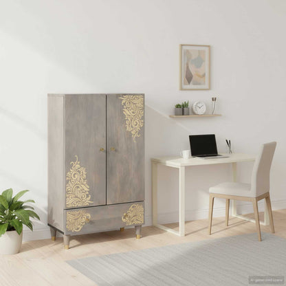 Highboard Grey and Gold 60 x 33 x 100 cm Solid Mango Wood