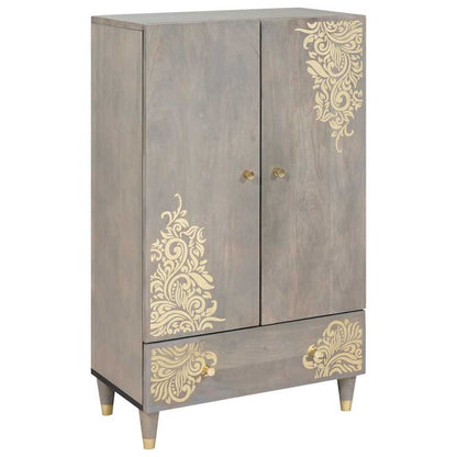 Highboard Grey and Gold 60 x 33 x 100 cm Solid Mango Wood