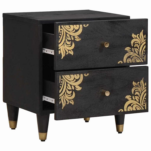 Bedside Cabinet Black 40 x 33 x 46 cm Solid Mango Wood