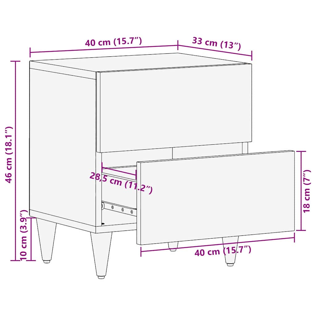 Bedside Cabinet Black 40 x 33 x 46 cm Solid Mango Wood