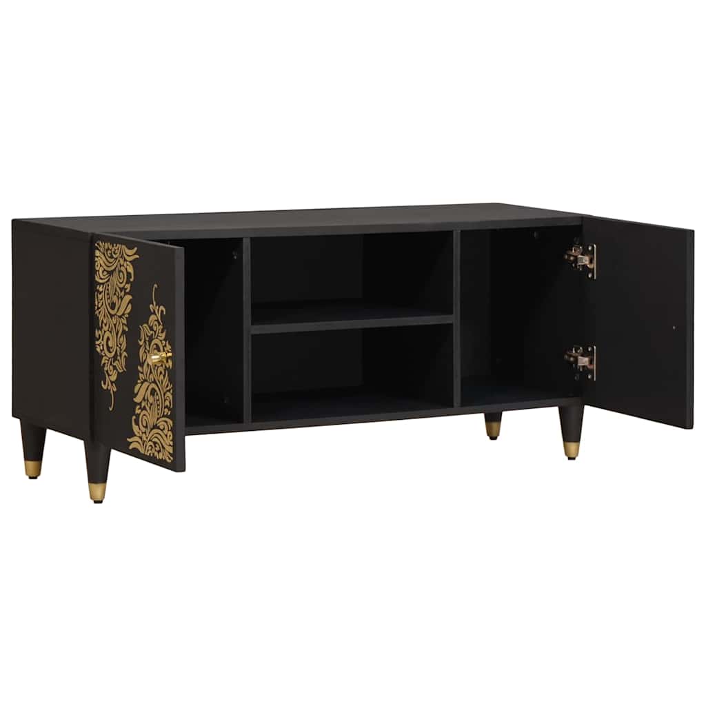TV Cabinet with Shelf Black 105 x 33 x 46 cm Solid Mango Wood