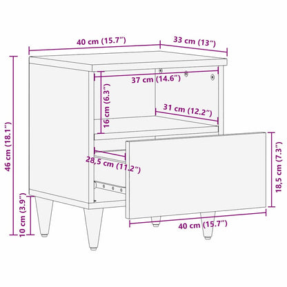Bedside Cabinet Black 40 x 33 x 46 cm Solid Mango Wood