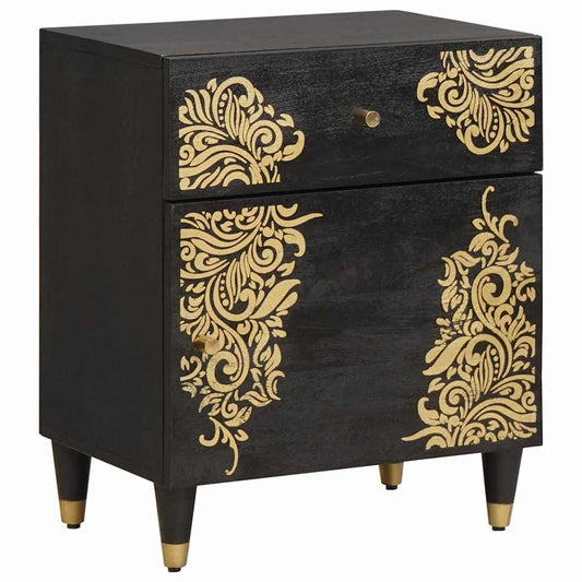 Bedside Cabinet with Door with Drawer Black 50 x 33 x 60 cm