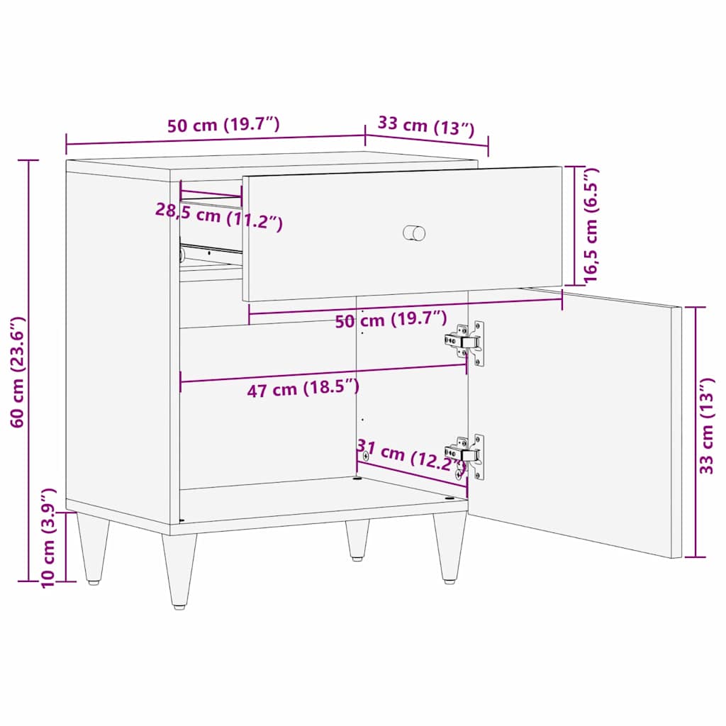 Bedside Cabinet with Door with Drawer Black 50 x 33 x 60 cm