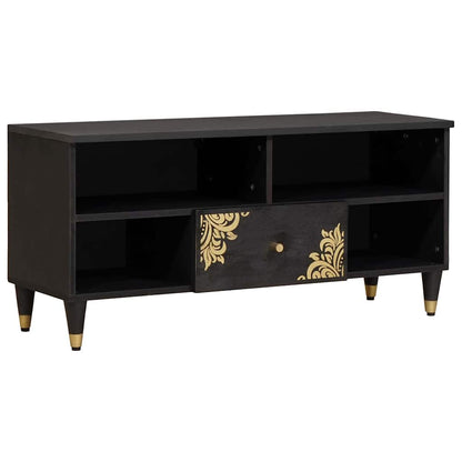 TV Cabinet with Drawer Black 100 x 33 x 46 cm Solid Mango Wood