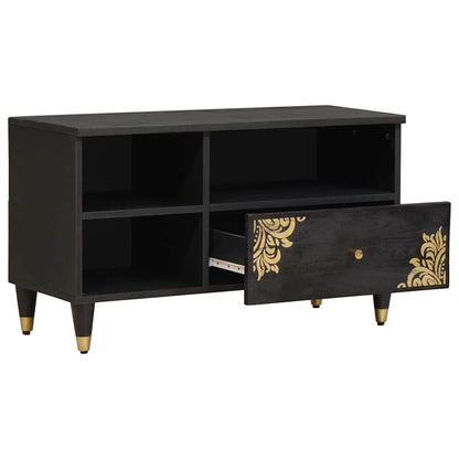 TV Cabinet with Drawer Black 80 x 33 x 46 cm Solid Mango Wood