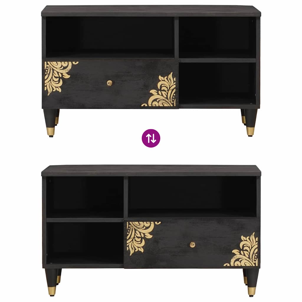 TV Cabinet with Drawer Black 80 x 33 x 46 cm Solid Mango Wood