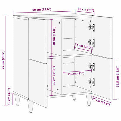 Sideboard with Shelf Black 60 x 33 x 75 cm Solid Mango Wood