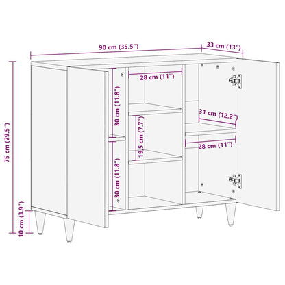 Sideboard with Shelf Black 90 x 33 x 75 cm Solid Mango Wood