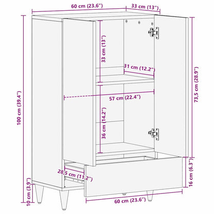 Highboard with Drawer Black 60 x 33 x 100 cm Solid Mango Wood